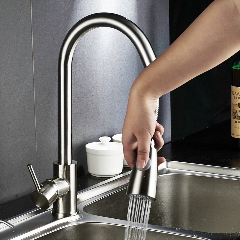 Pull-pull kitchen faucet black matte wash basin sink faucet shower head hot and cold brushed retro faucet