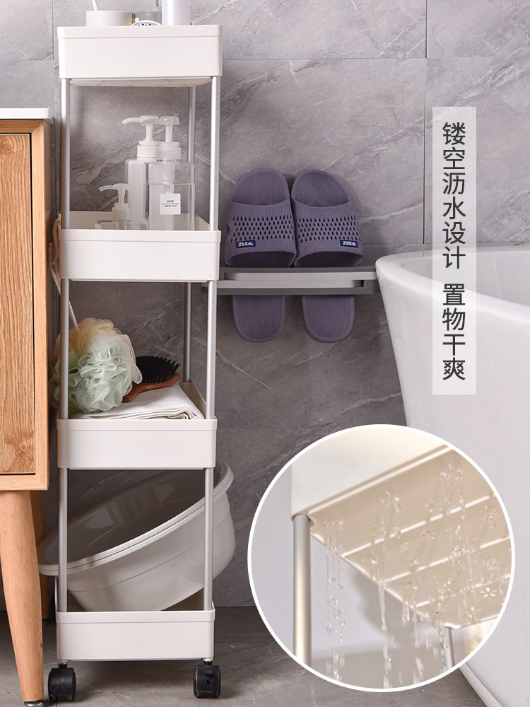 BELO百露厨房置物架ABS抗摔不锈铝管卫浴置物架可移动带轮工具架