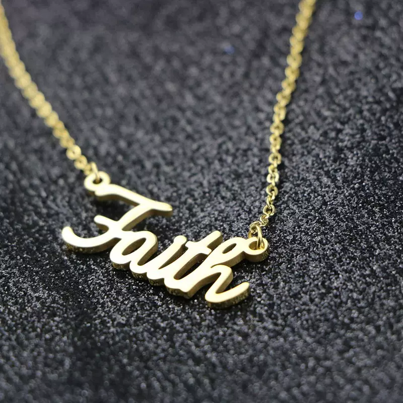 faith 字母项链信仰创意造型不锈钢项链饰品批发亚马逊速卖通
