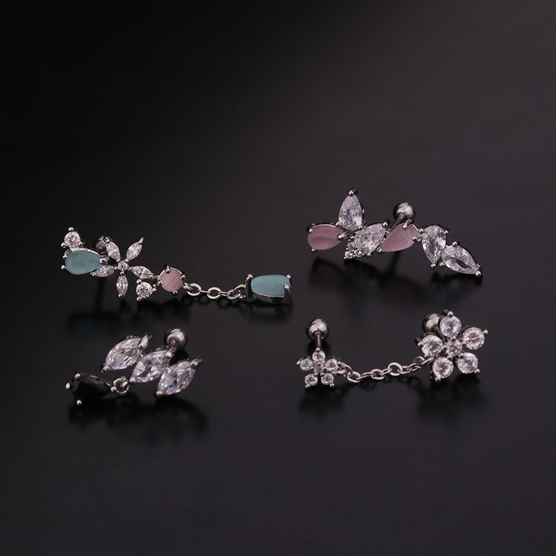 Ear Cartilage Rings & Studs Flower 316 Stainless Steel  Copper Inlaid Zircon Zircon display picture 3
