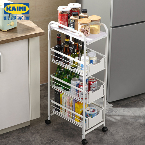 Factory direct sales clip gap storage bathroom storage rack floor-standing multi-layer wheeled movable side narrow gap trolley