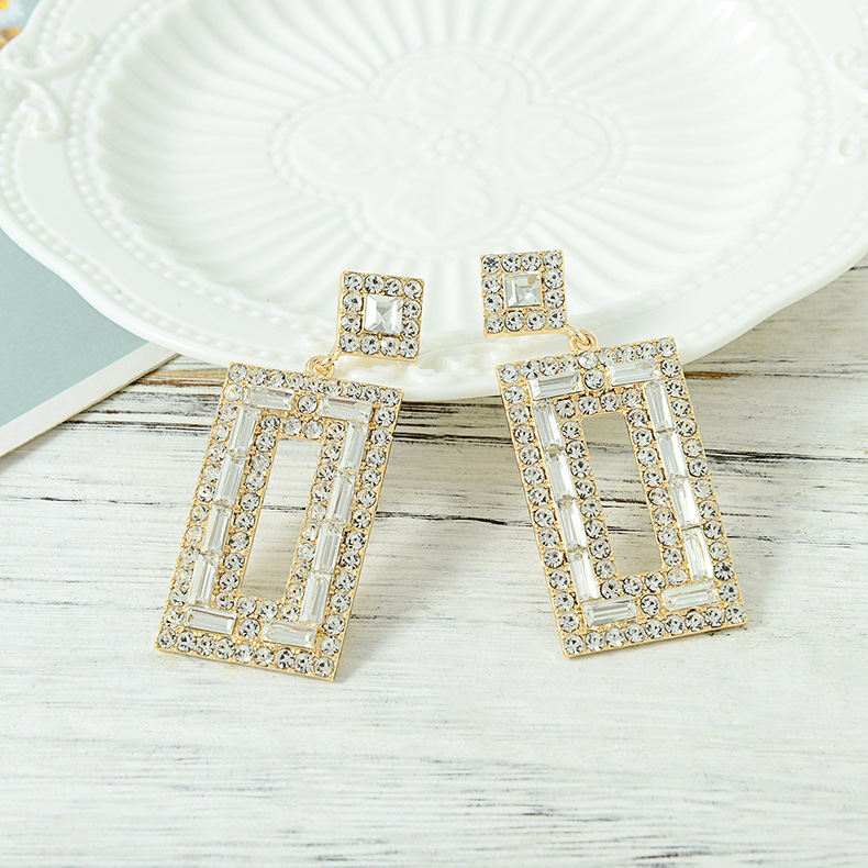 Wholesale Diamond Geometric Earrings Vintage Square Crystal Stud Earrings display picture 10