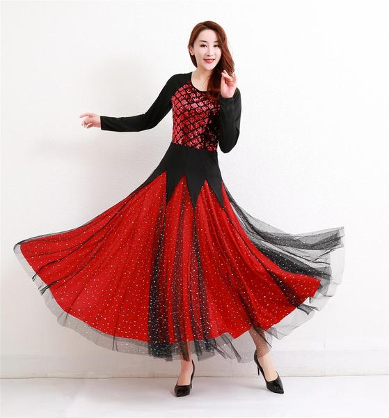 Modern dress red black waltz dance performance costumes Women Girls Ballroom Dancing Dresses