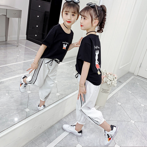 Girls anti-mosquito pants 2024 new summer cropped pants, stylish girls and children's pants, fashionable middle and large children's casual pants