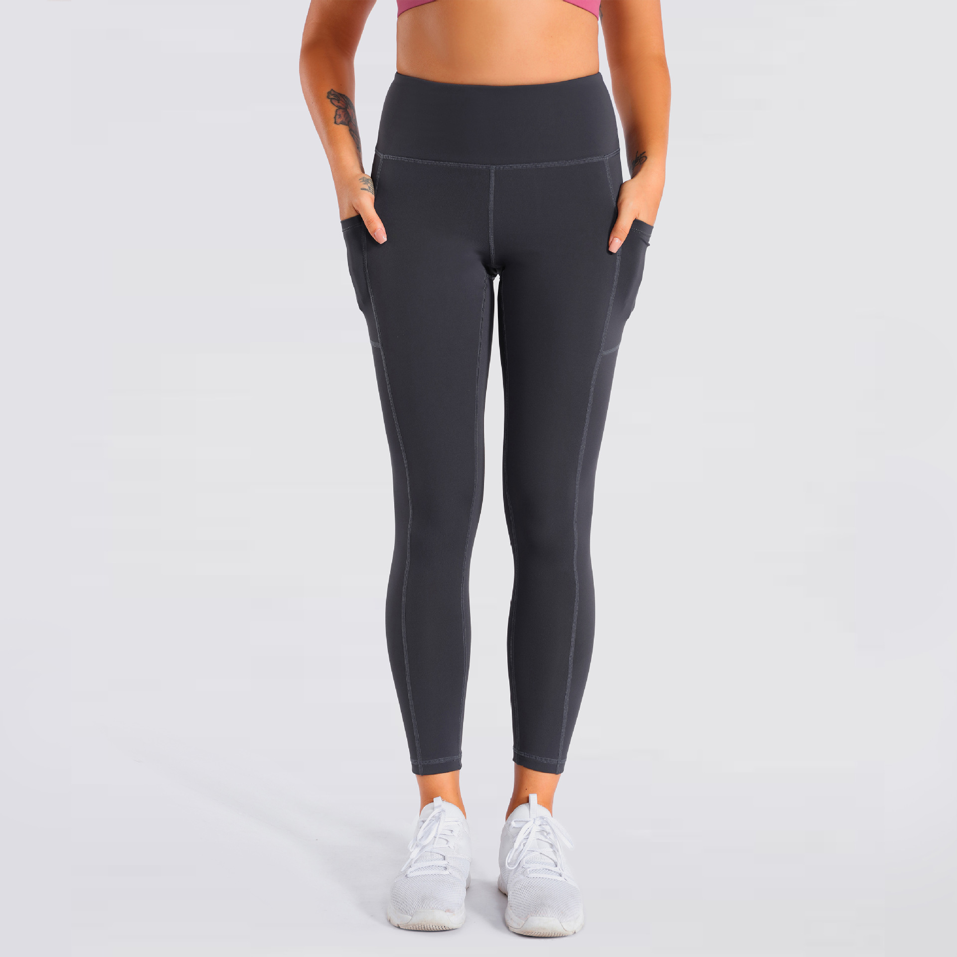 2022 New Blue Naked Feeling Brushed Peach Butt Yoga Pants High Waist Tummy Control Butt Lifting Fitness Pants for Women with Pockets
