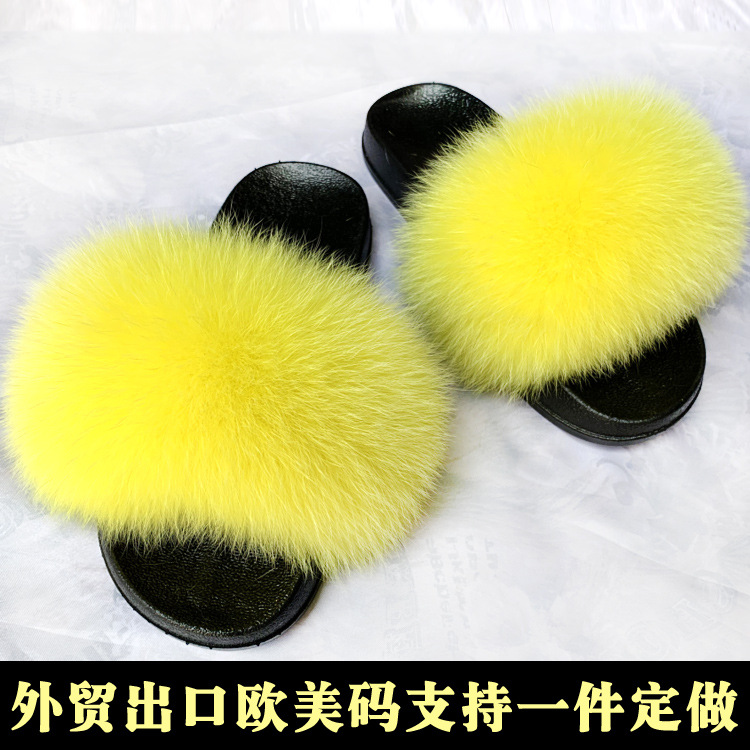 Foreign trade Availability leather and fur Fox slipper summer Word tow hyoma  Fox Wool slippers Sandals