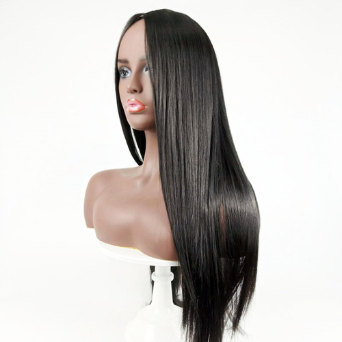 European and American Wig Female African Black Mid-length Straight Hair High Temperature Silk Machine Full Headgear