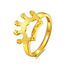 日韩版时尚欧币金戒指开口皇冠戒指女仿金戒指铜镀金新娘戒指批发