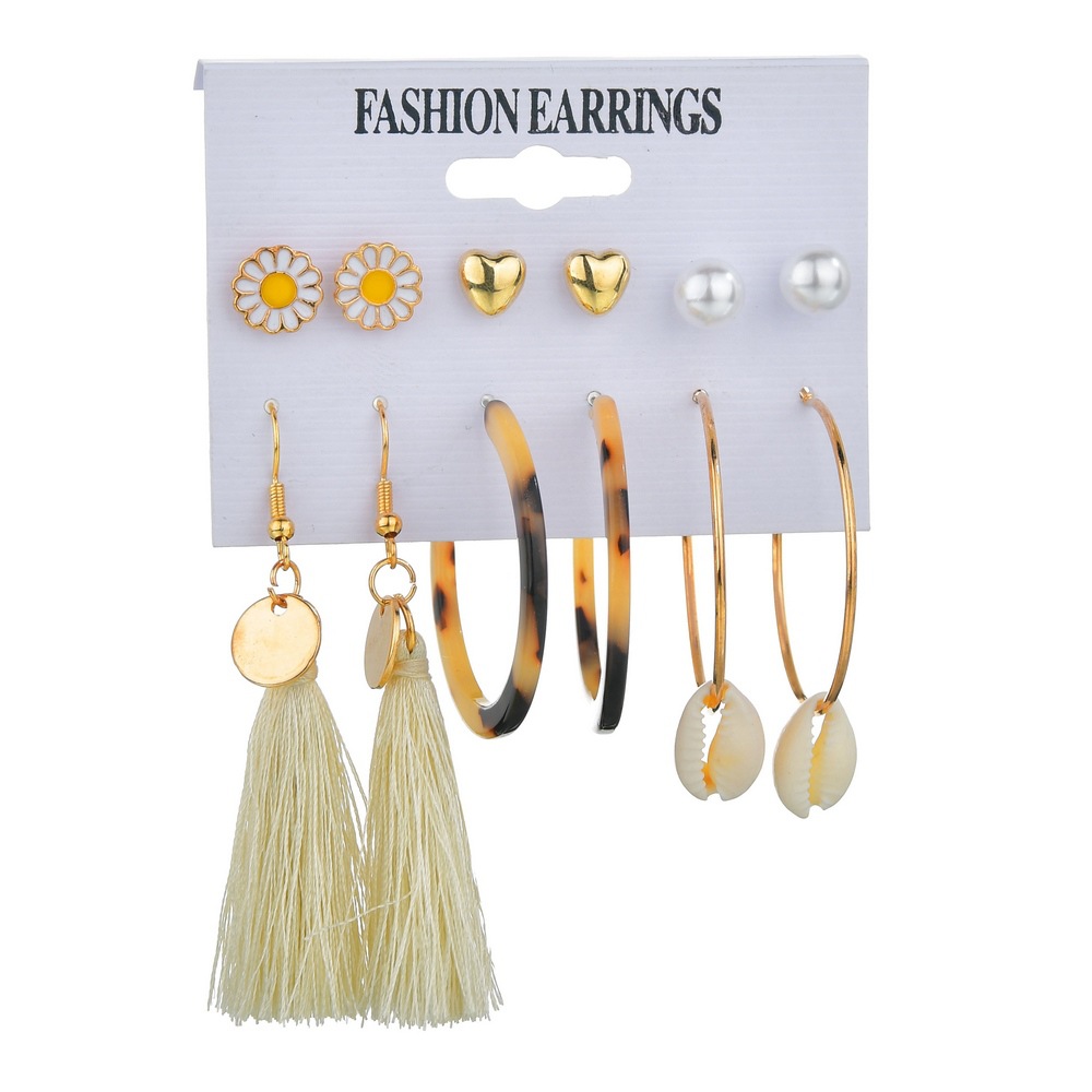 New Fashion Creative Natural Shell Earrings Bohemian Tassel Earrings Set For Women Wholesale display picture 3