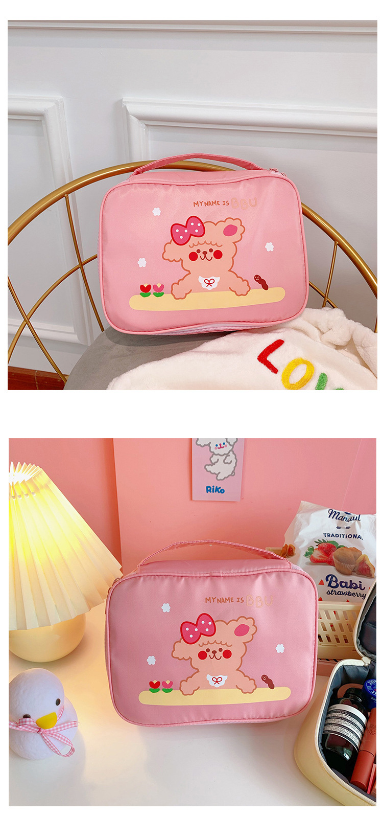 Cartoon Canvas Printing Portable Hand Bag Daily Necessities Large-capacity Cosmetic display picture 2