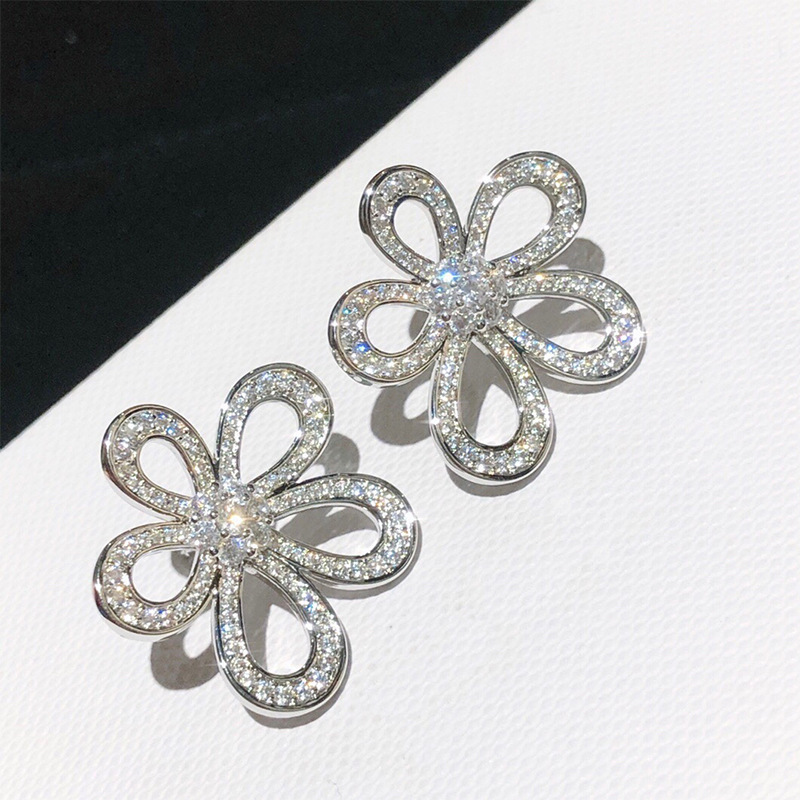 Koreanische diamantbesetzte hohle Sonnenblumen-Modisch-, atmosphärische, Nischen-, High-End-Design-Ohrringe_voghion.com