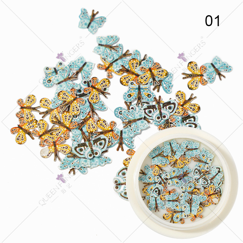 Joyas de manicura de la princesa inswind coloridas flores y hojas pájaros mariposas primavera serie de pulpa de madera parche de manicura