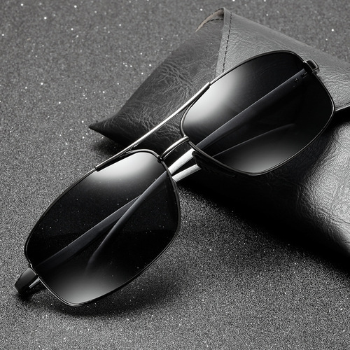  Factory Direct Aluminum-Magnesium Sunglasses for Men, Square Frame, Fashionable, Dark Tint, Polarized, Photochromic, Model 2458