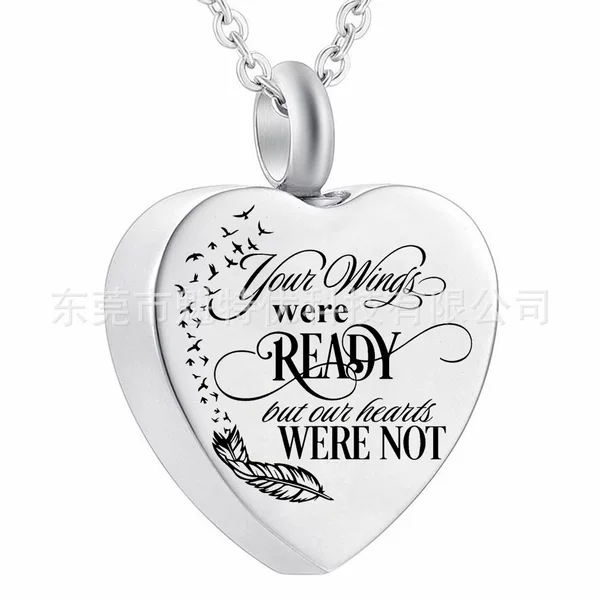Cross-border e-commerce best selling memorial relatives urn necklace heart-shaped leaves swallow lettering ashes pendant wholesale