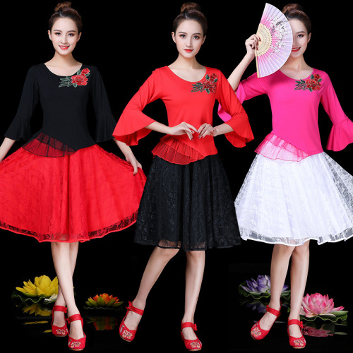 Square Dance Costume New Set 2020 Autumn Modal Bell Bottom Long Sleeve Dance Dress Set Women's Clothing Performance