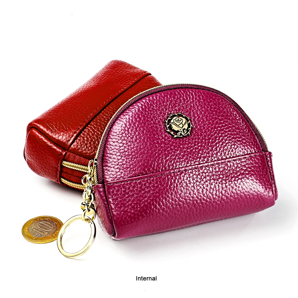 Multi-layer Simple Small Coin Purse Leather Coin Purse Double-layer Zipper Shell Small Card Bag display picture 3