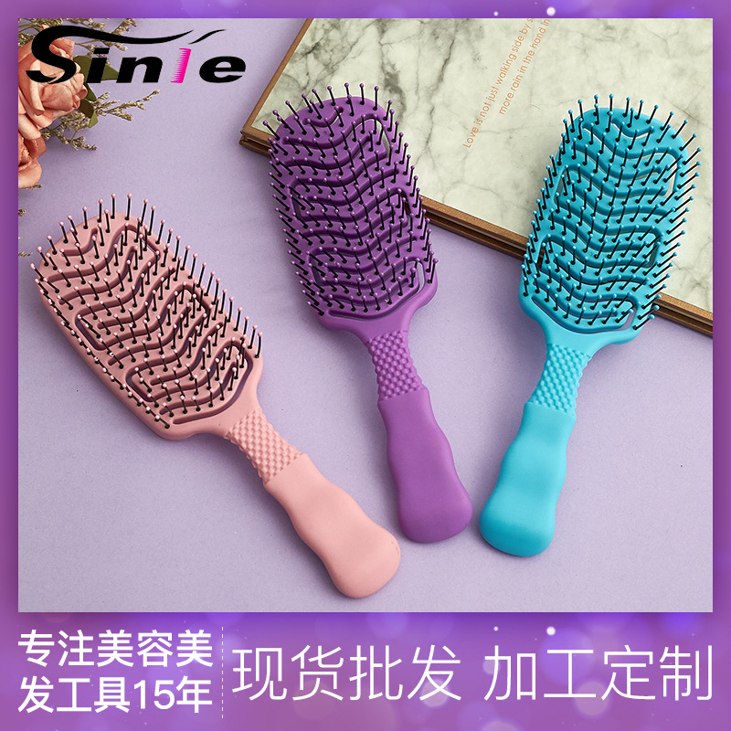 Cabeza cuadrada hueco-hacia fuera el peine de dientes anchos hembra plástico elástico forma costilla peine pelo liso peluquería peine cabeza cuero cabelludo masaje peine