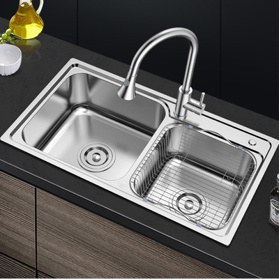 厂家直销厨房洗菜盆加厚水槽双槽洗碗盆洗菜盆套装304不锈钢水槽|ms