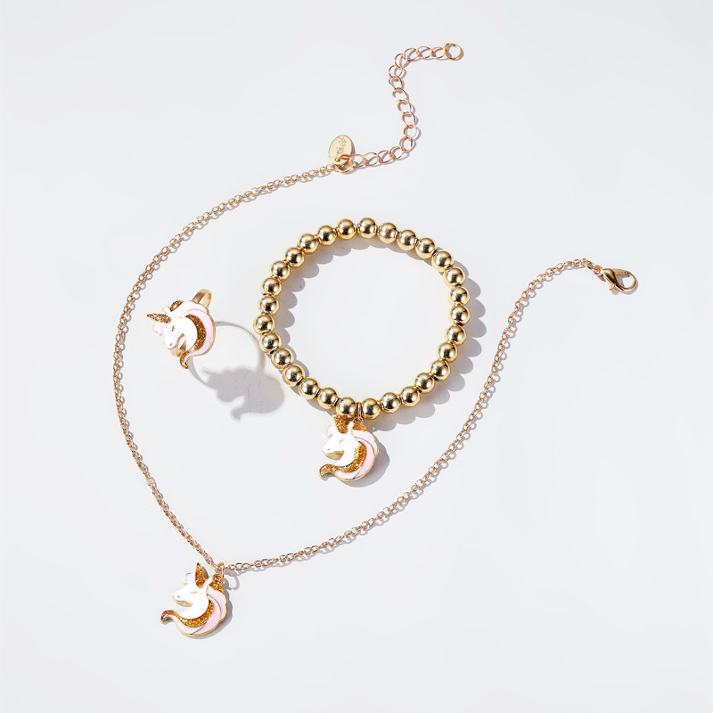 New fashion cartoon cute unicorn necklace bracelet ring wholesale
