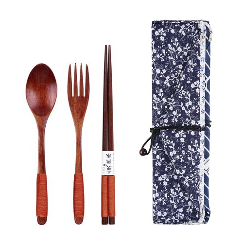 yfjy Fujian Yafu household tableware wooden chopsticks spoon fork three-piece set portable Japanese tableware set