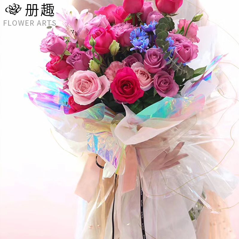 70 # papel plástico transparente tienda de flores suministros de papel impermeable material de embalaje celofán Flor de manzana embalaje al por mayor
