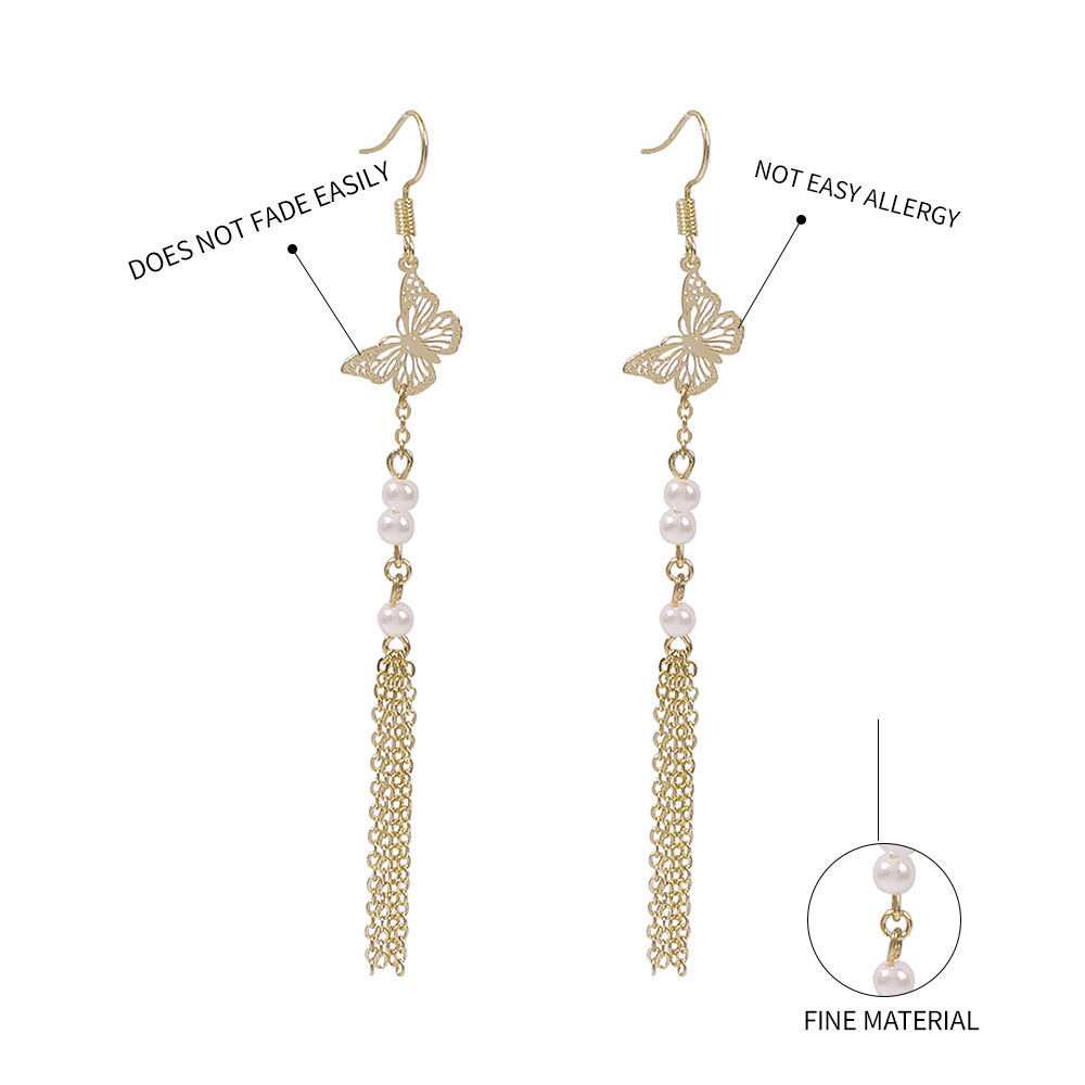 Boucles D&#39;oreilles Longues Perles Papillon display picture 5