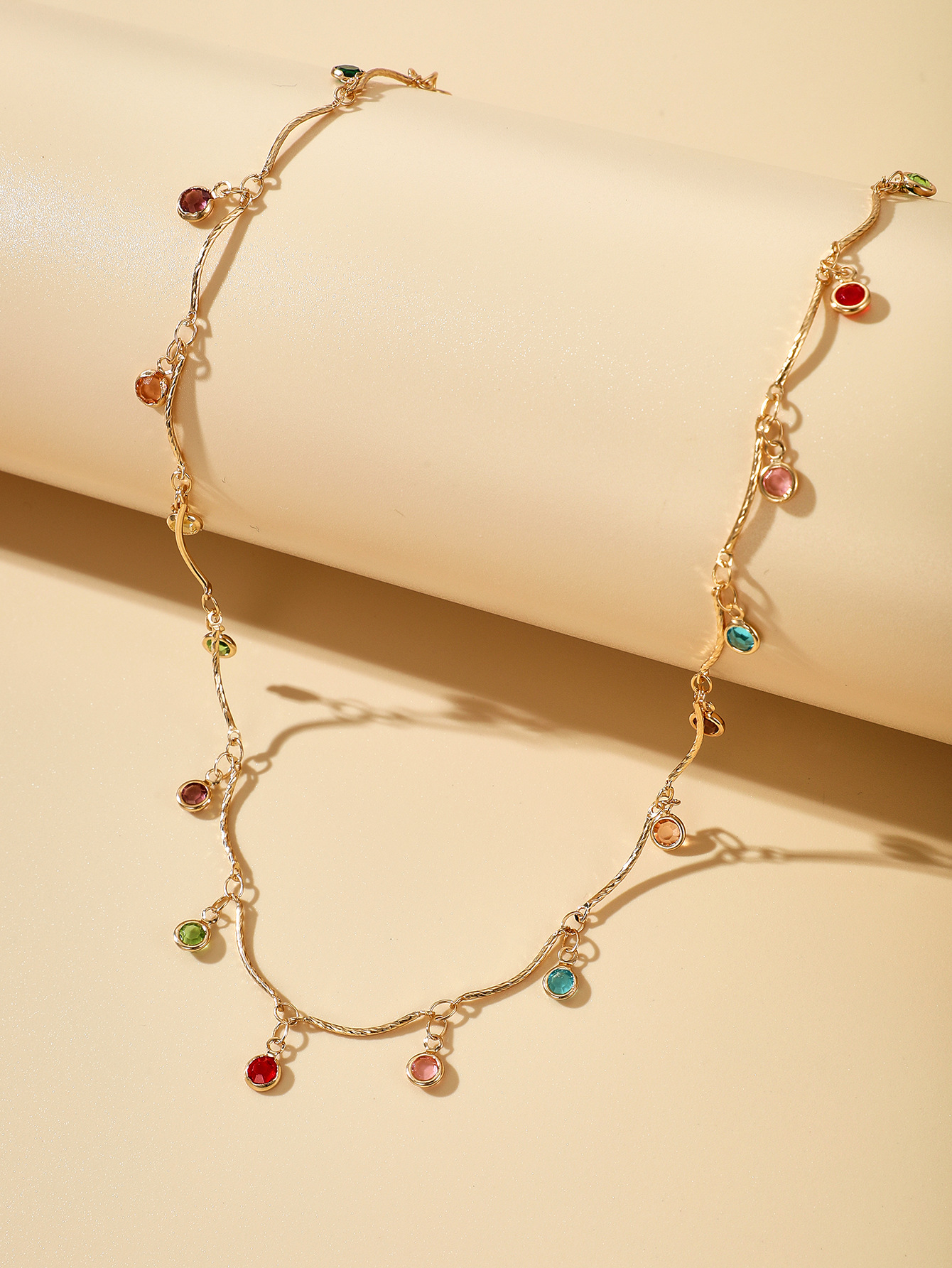 Plating Design New Colorful Round Bead Tassel Candy Color Necklace Simple Inlaid Diamond Necklace Wholesale Nihaojewelry