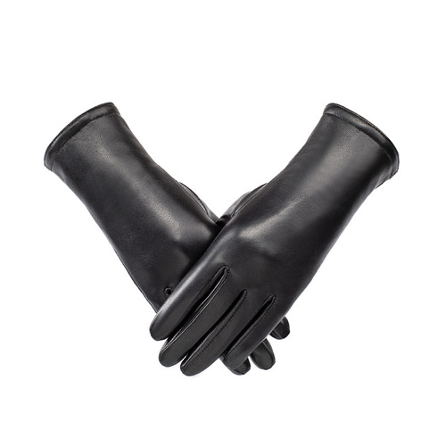 Autumn and winter women's genuine leather gloves, windproof and warm goatskin gloves, European and American driving and riding velvet extended gloves