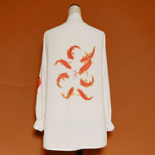 Tai chi clothing chinese kung fu uniforms High grade painted fish Taifu training Costume female Taiquan performance costume male and female Koi swimming leisurely