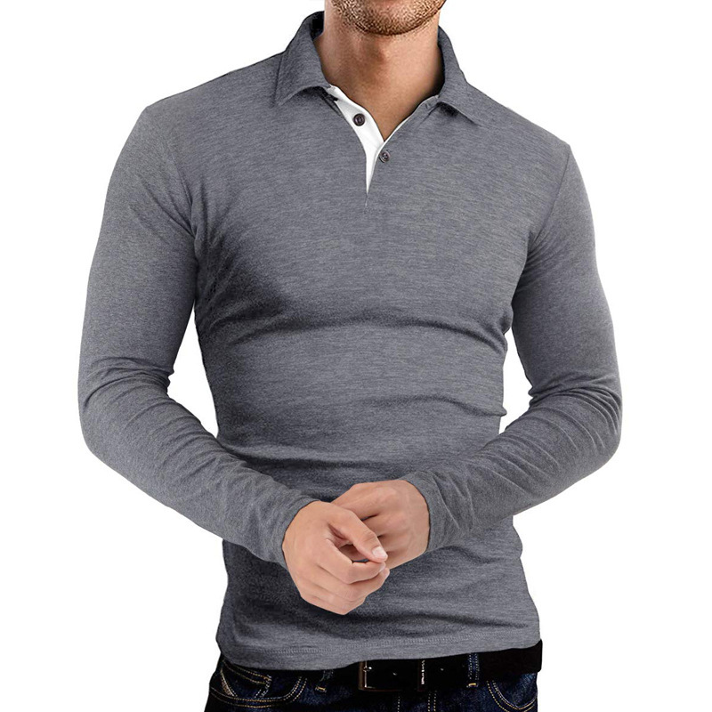 Men's Long Sleeve Lapel Polo Shirt Men's Business Golf Shirt Men's T-shirt_voghion.com