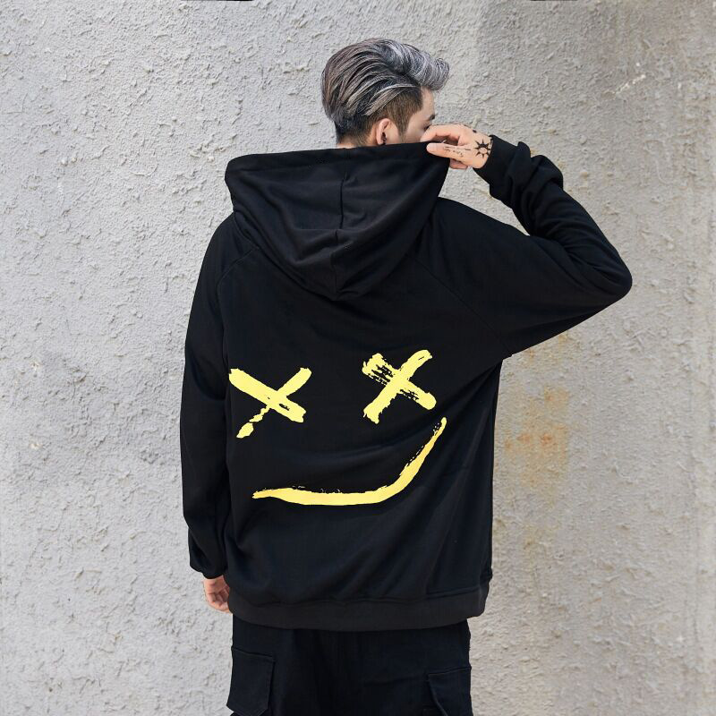 Men's Headwear Hoodie Spring and Autumn Leisure Fashion Colored Smiling Face Sweater Long sleeved Hip Pop Streetwear Male Patchwork Hoodies_voghion.com