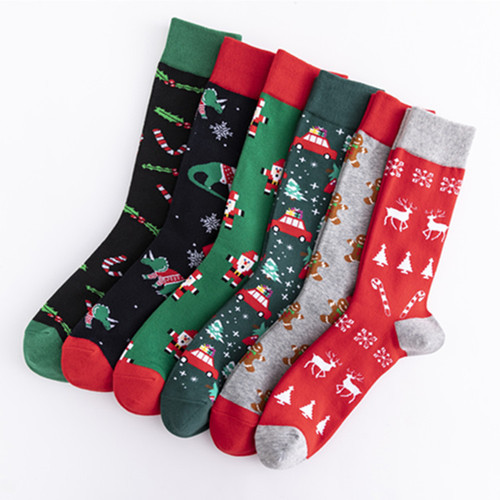 New Colorful Trendy Socks Medium and High Cotton Socks Large Size Christmas Elements Casual Trendy Men's Socks Wholesale