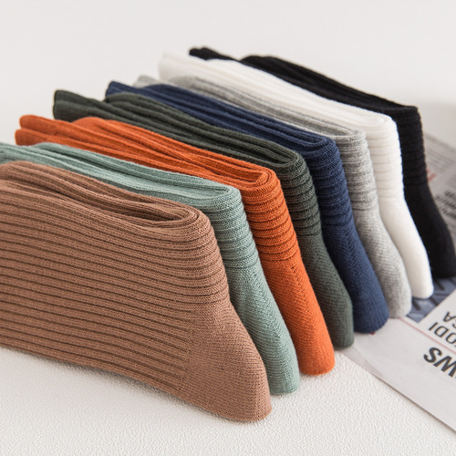 Autumn and winter solid color socks for women, warm mid-calf socks for men, Japanese couple boat socks, solid color double-needle long socks for women