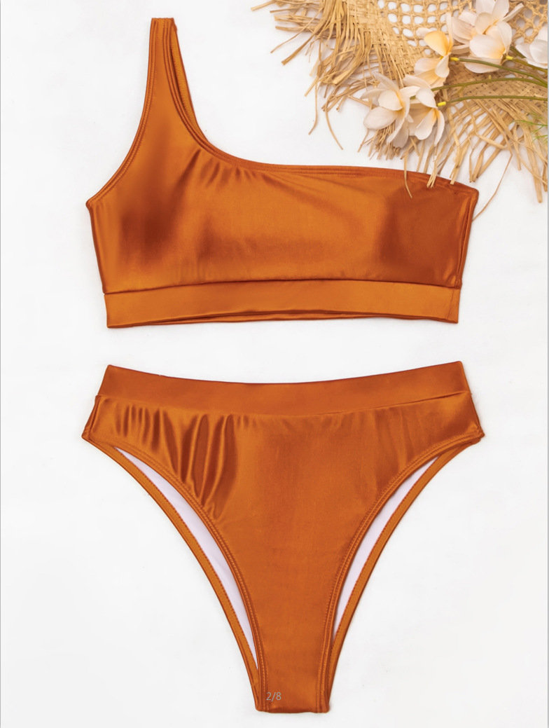 sexy high waist single shoulder bright face split swimwear NSHL20452