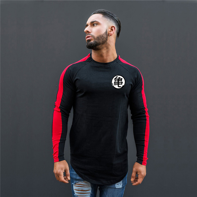 Dragon Ball tortuga de hadas de otoño e invierno gimnasio de moda cuello redondo SLIM-Fit manga larga deportes al aire libre que basa la camisa camiseta para hombres
