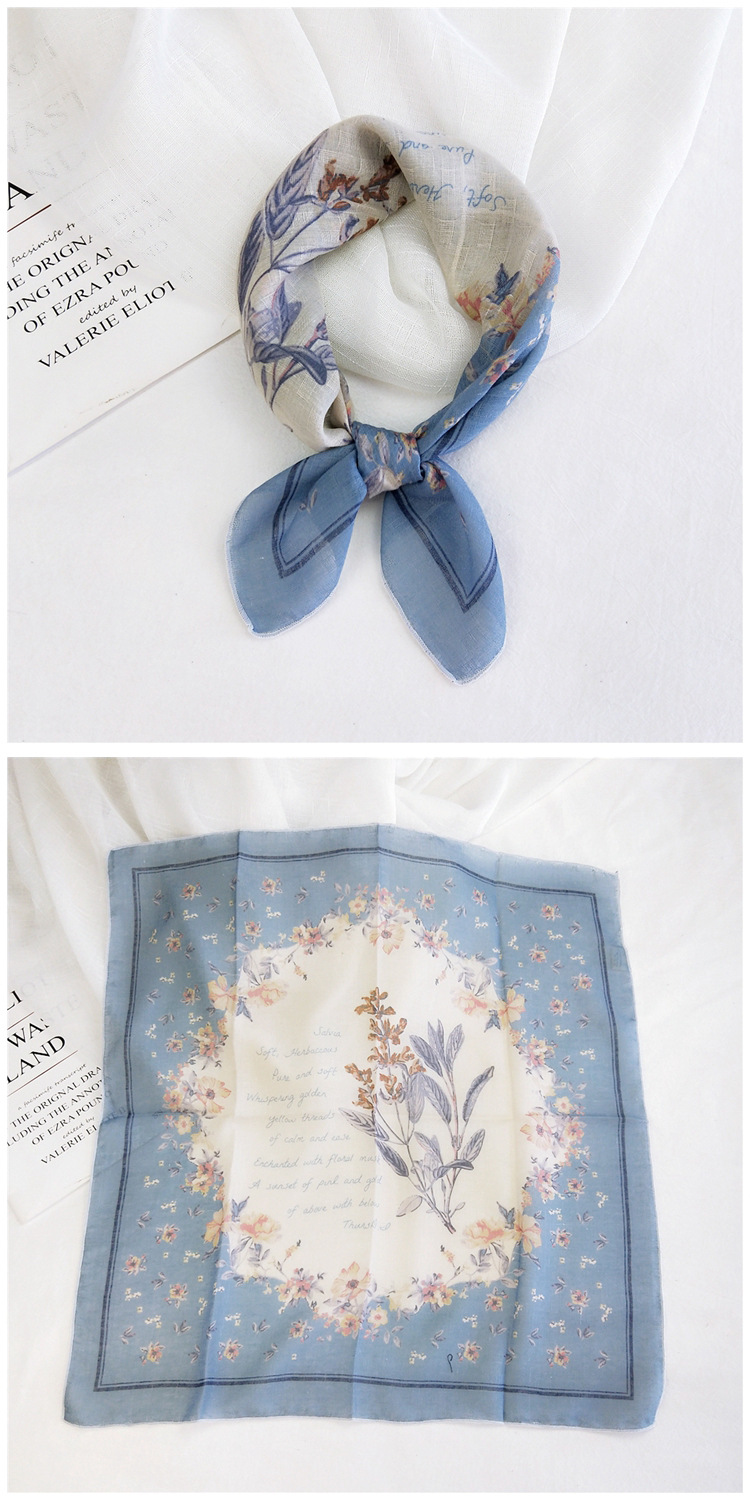50g Weight Silk Scarf Classification Travel Occasion Unisex Gender Printing Design Sweet Style Grey&Pink, Grey, White, Purple, Green, Blue, Camel, Yellow, Black Color Cotton Linen Small Square Scarf 14