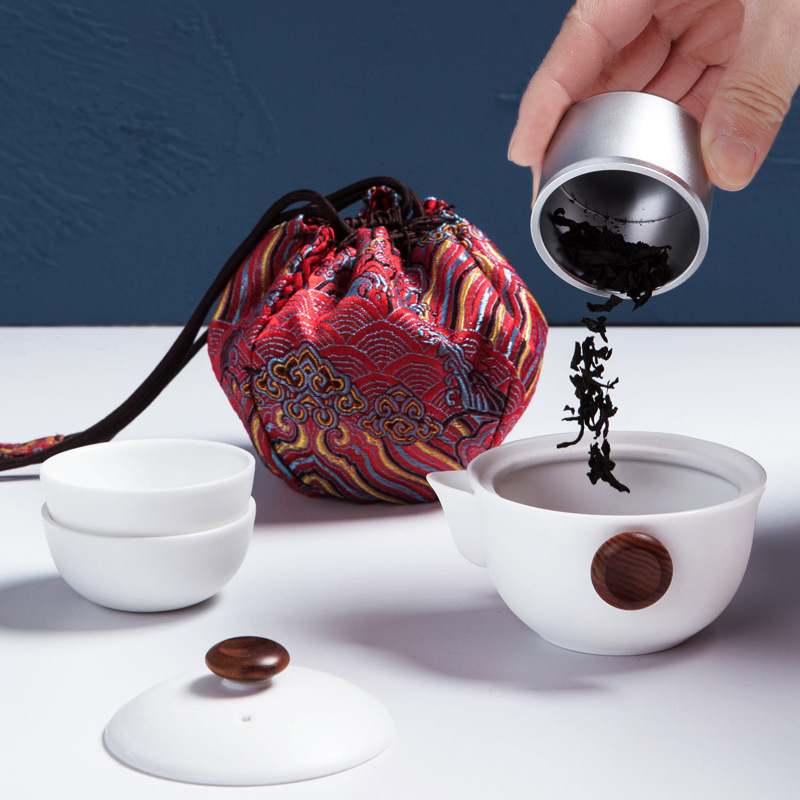 Chinese Style Dehua White Porcelain Portable Travel Quick Ceramic Gift Set Outdoor Accompanying Tea Set