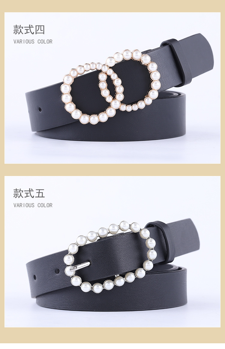 Fashionable Combination Ladies Black Belt Inlaid Rhinestone Pearl Buckle High-end Belt Spot Wholesale Nihaojewelry display picture 11