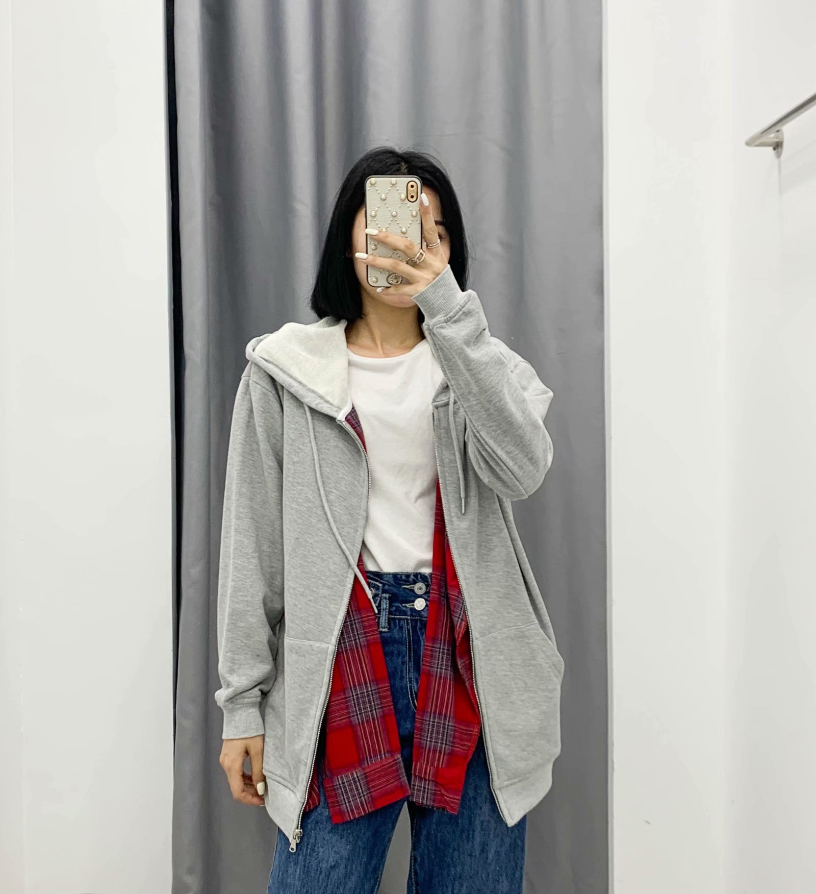 wholesale women s new fake two-piece plaid hooded sweater NSAM4534