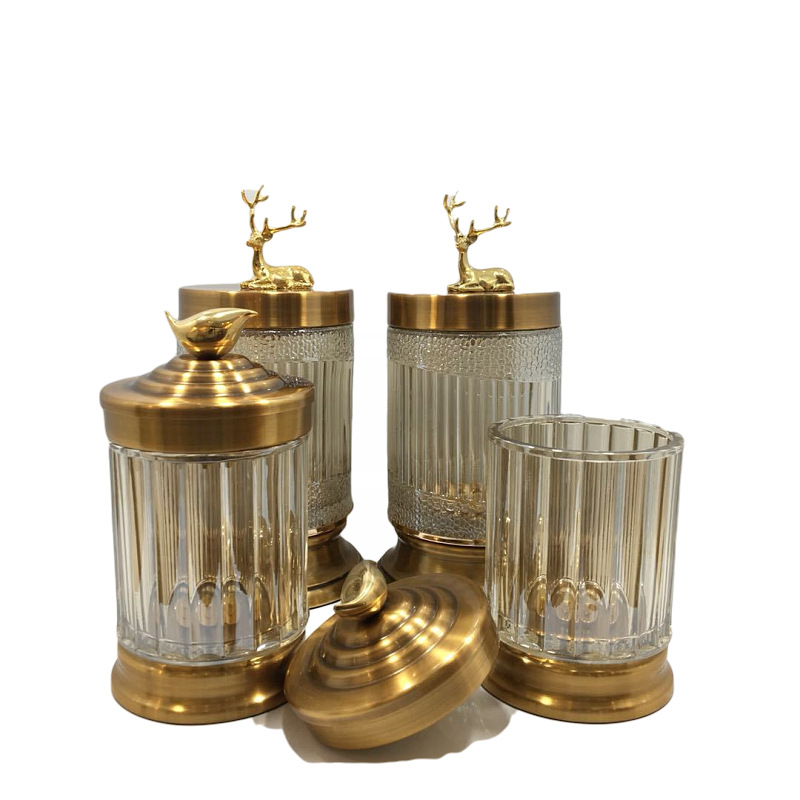 客厅茶几干果盘盒家居饰品创意礼品铜手把玻璃摆件家居软装工艺品|ru