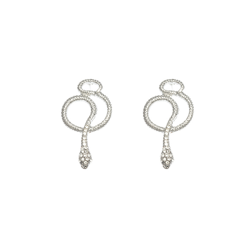New Retro Fashion Snake-shaped Earrings Texture Silver Diamond Curved Earrings For Women Wholesale display picture 1