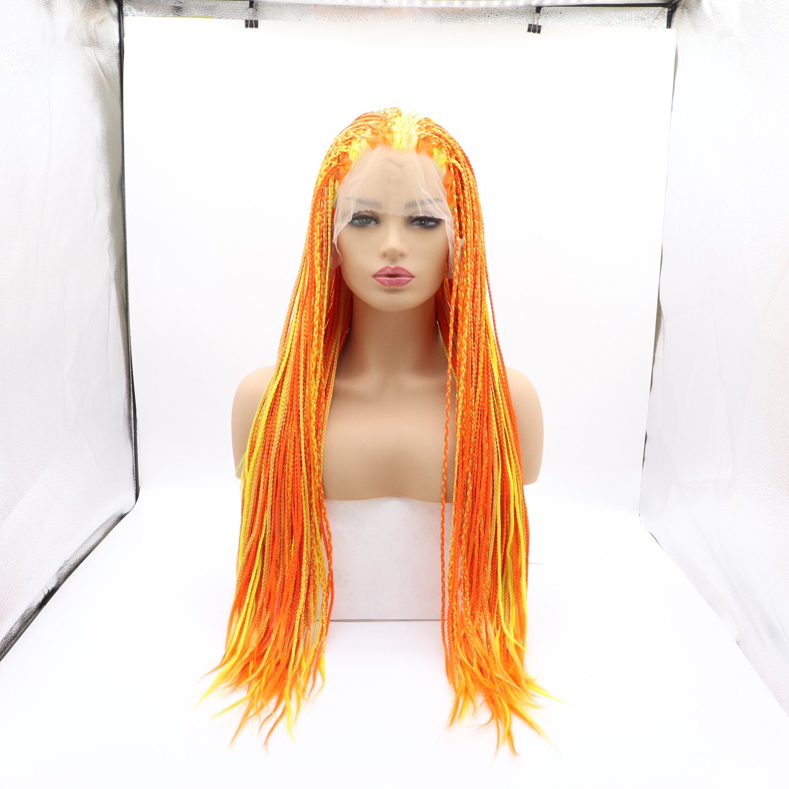 Comercio exterior Europa y América moda fibra química pelucina dorada cabello largo recto trenzada de seda de alta temperatura cubierta de cabeza al por mayor