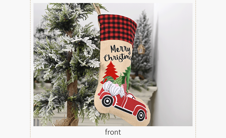 Weihnachtsdekoration Leinen Gitter Socken Geschenkttepicture4