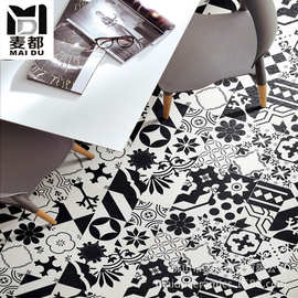 佛山西班牙几何图形黑白艺术花砖300服装店餐厅防滑小地砖