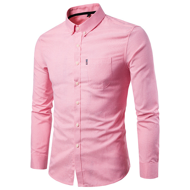 2023 herbst Neue Oxford Spinning Slim Fit Einfarbig Langarm-shirt männer_voghion.com
