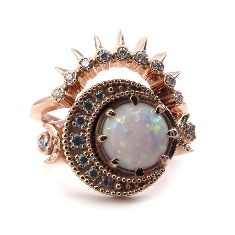 Metal ring, golden stone inlay for beloved, accessory, (Cross-border trading), European style, pink gold