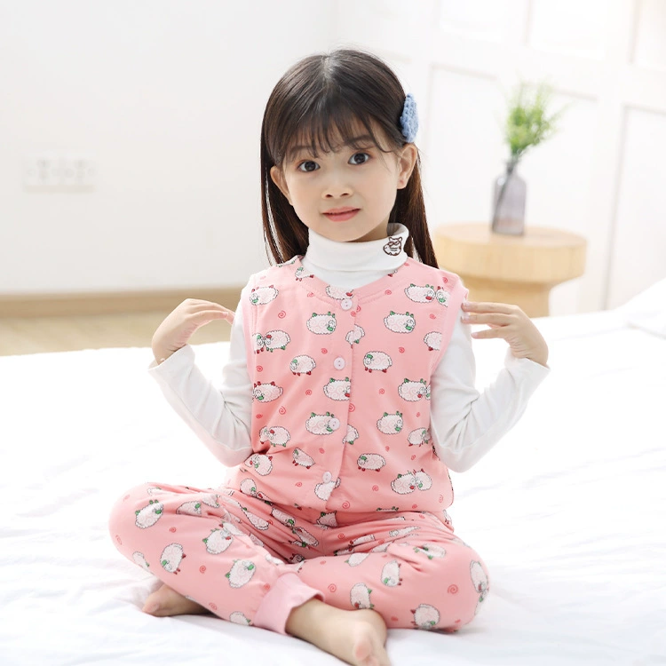 Осенне-зимний детский Шелковый теплый жилет, Осенний жилет, жилет однобортный, с V-образным вырезом, Детский жилет с милым мультяшным ягненком