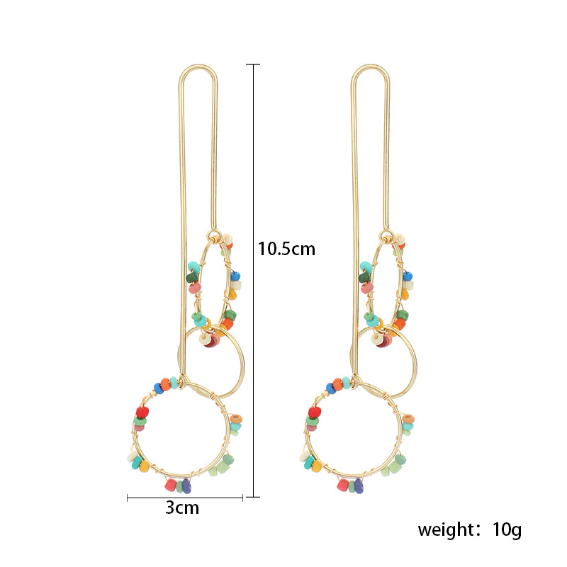 10g Weight Earrings Classification Wedding, Travel, Birthday, Festival Occasion Women'S Gender Gold Color Geometric Circle Rice Bead One-piece Tassel Retro Exaggerated Earrings 无