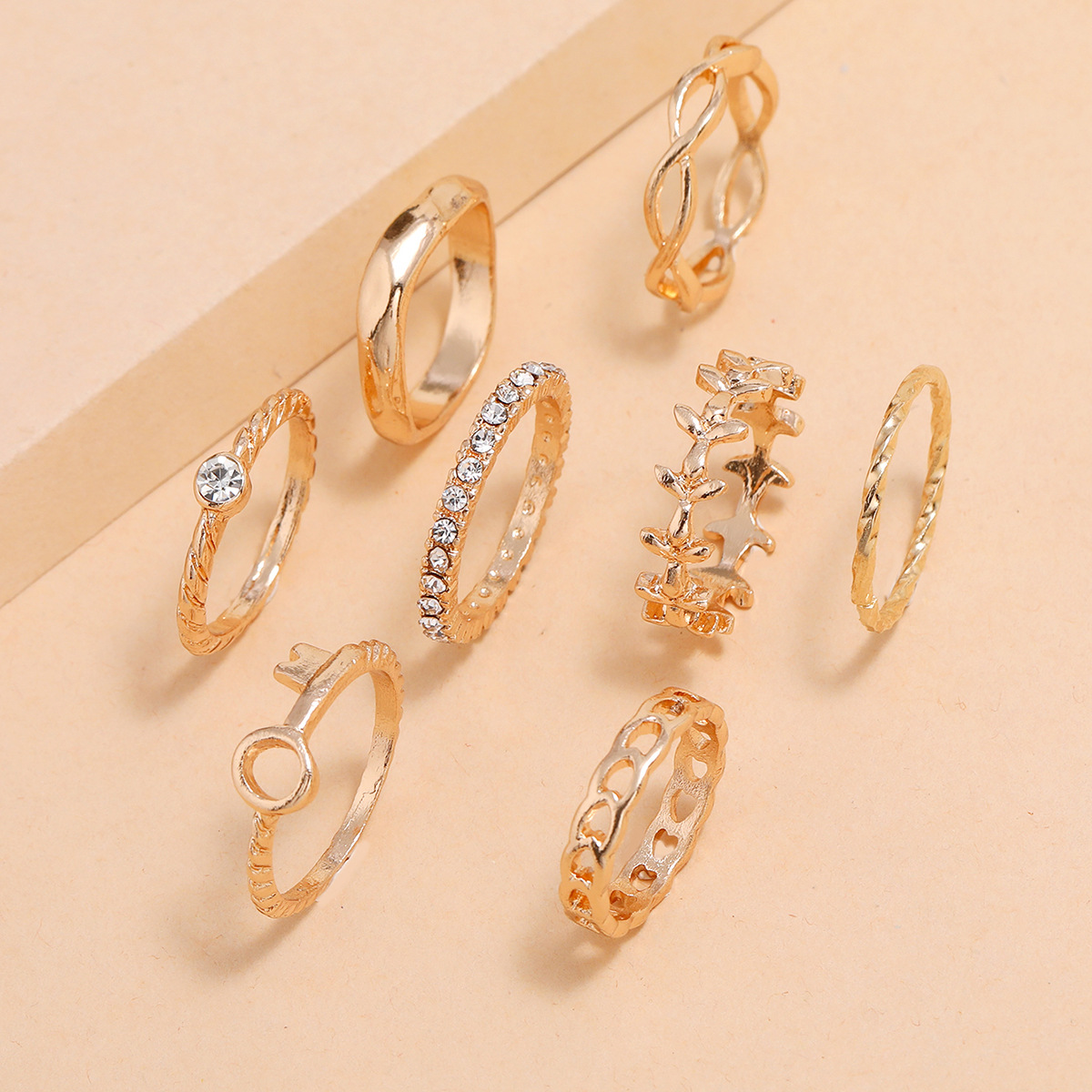 Fashion Geometric Leaf Key Diamond Ring 8-piece Set display picture 3