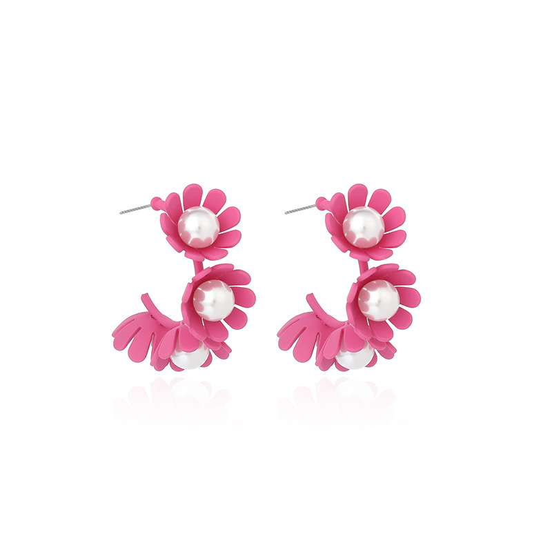 8g Weight Earrings Classification Wedding, Travel Occasion Flower Pattern Women'S Gender Rose Red, Purple, Green, Yellow Color Hot Sale Korea Candy Color Cute Flower Earrings C-shaped Wreath Childlike Pearl Earrings Wholesale Nihaojewelry 12
